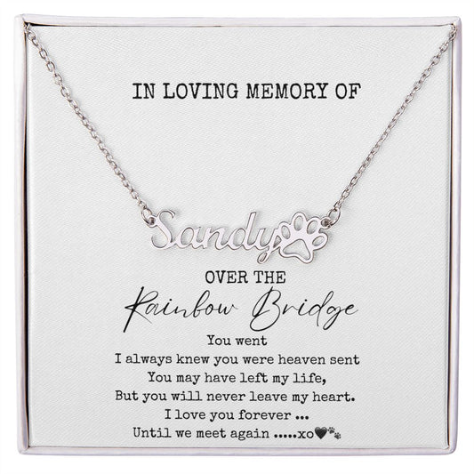 In Loving Memory - Paw Print Name Necklace