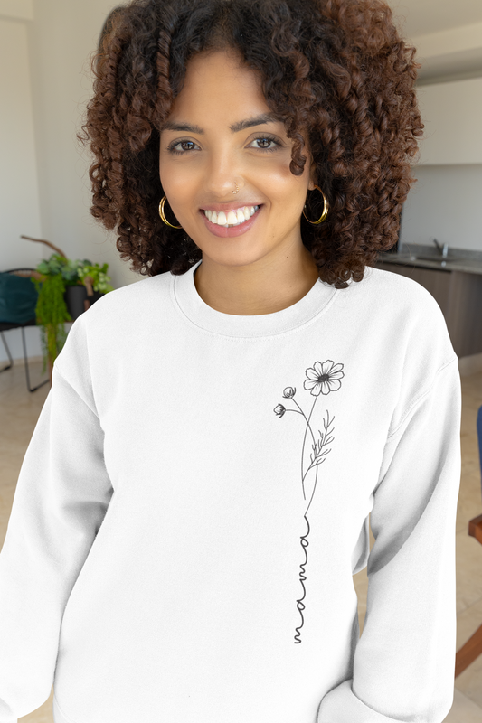 Mama - Personalized Birth Month Flower Pullover Sweatshirt