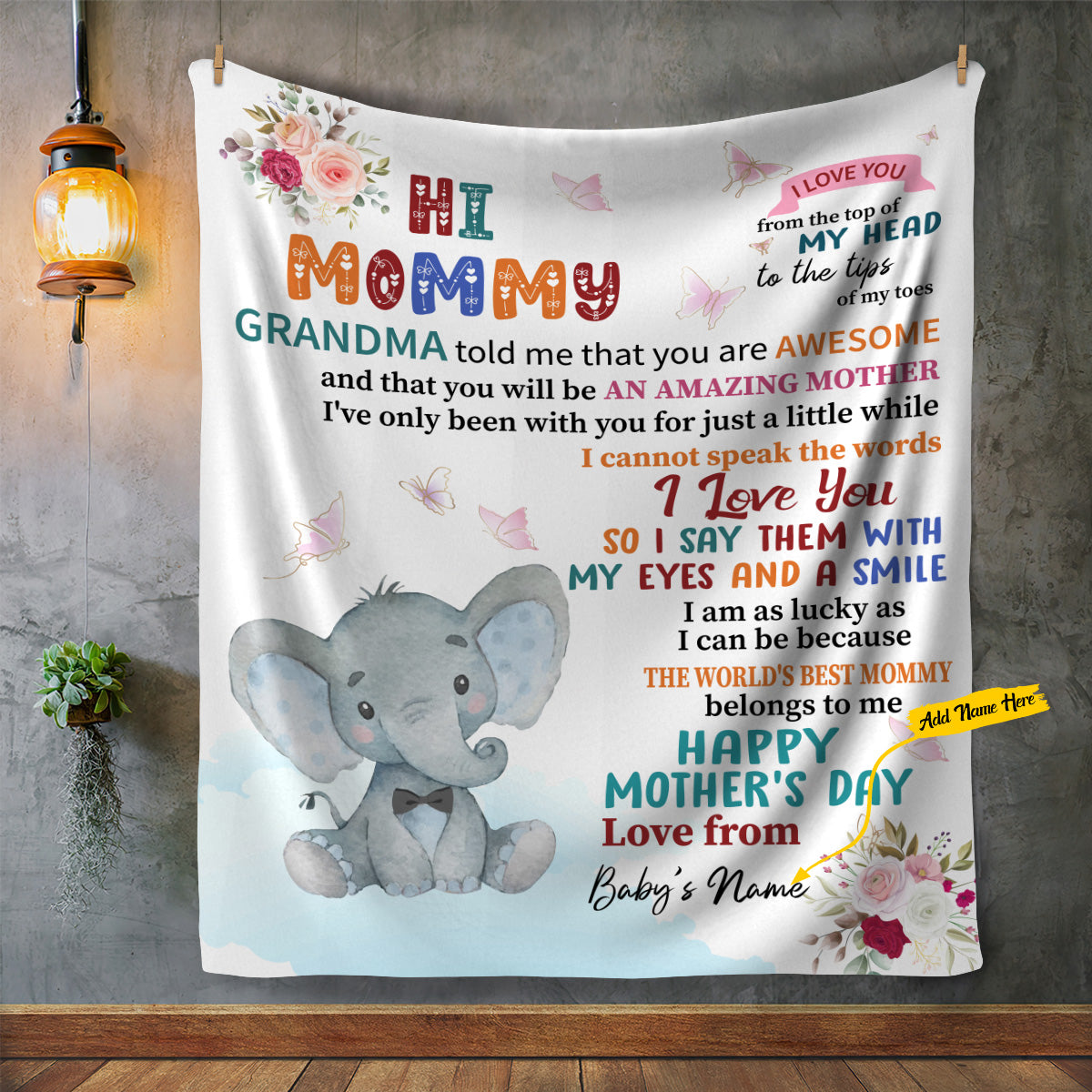 Hi Mommy - Personalized Baby Name - Cozy Plush Fleece Blanket - 50x60