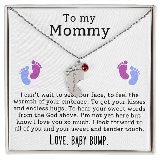 Engraved Baby Feet with Birthstones Necklace for Mom-To-Be